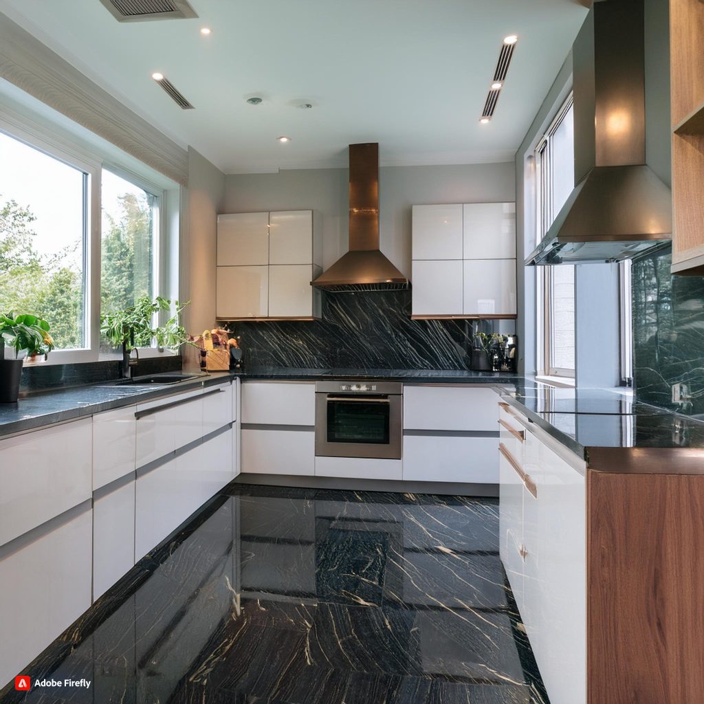 kitchen with beautiful epoxy floor coating in toronto home